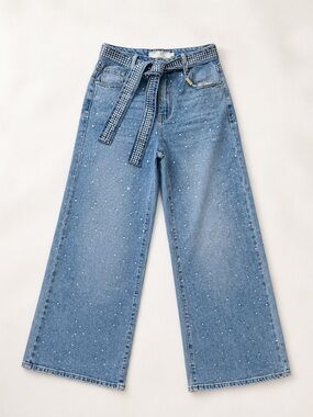 Wide Leg Embellished Women's Jeans - Light Denim